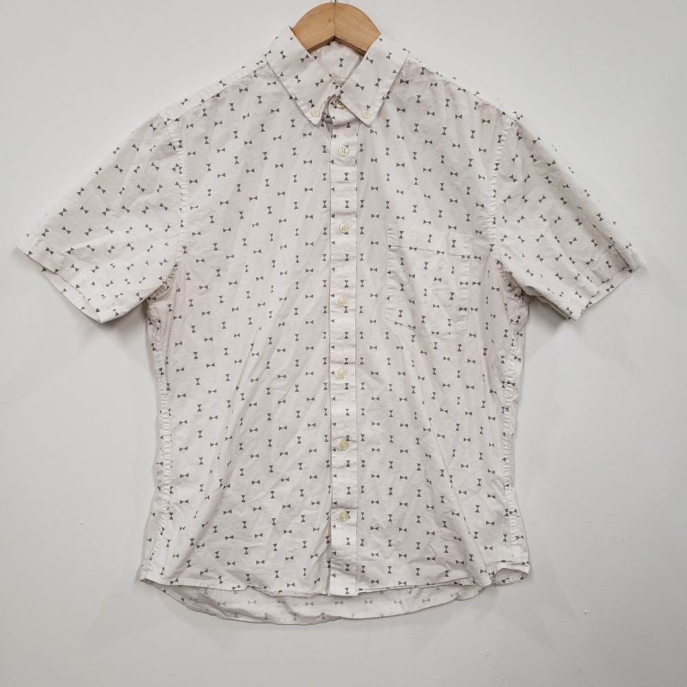 Goodfellow & Co Button Down Shirt Mens M White Grey Geometric Slim Fit Preppy
